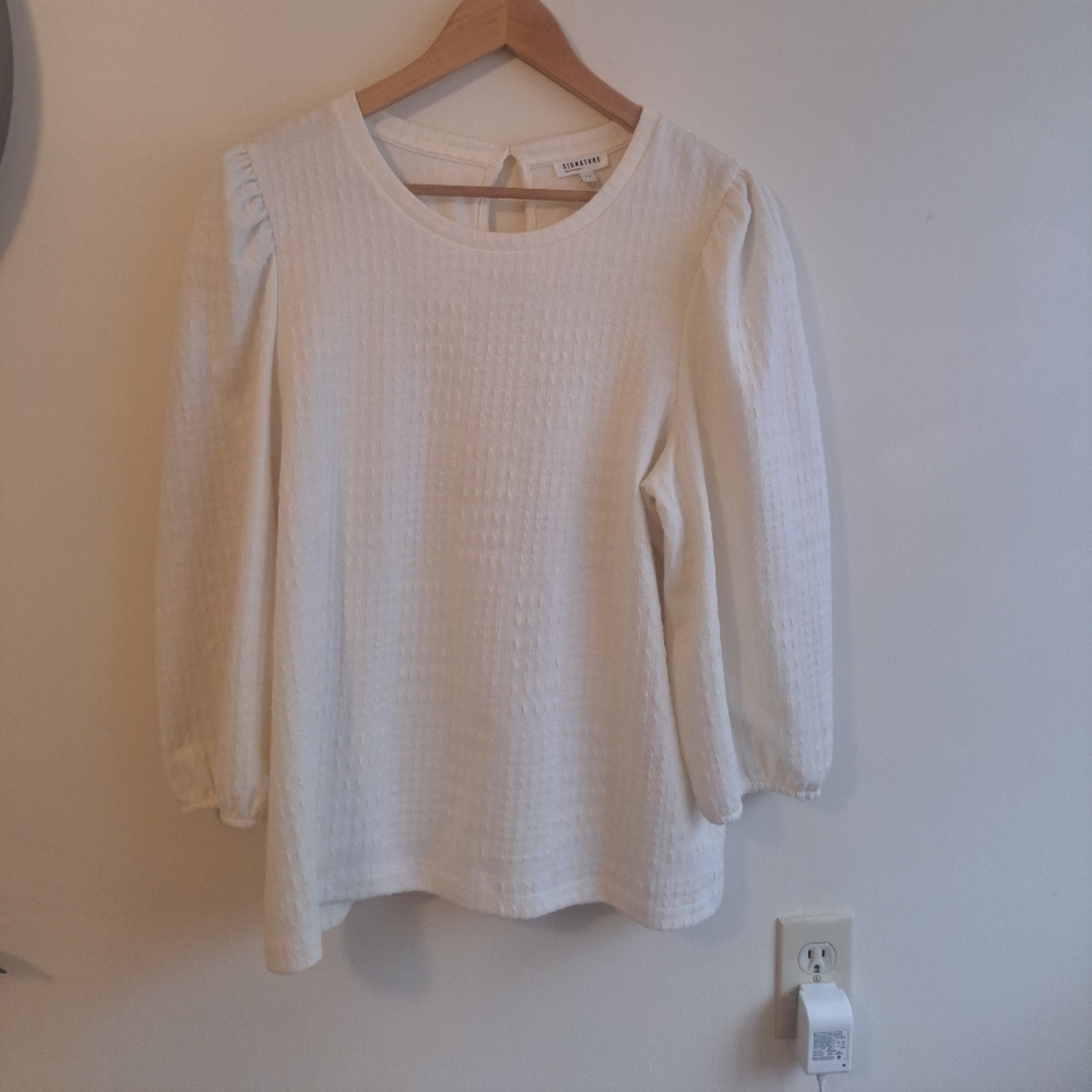 Light Cream Textured Long Sleeve Top
